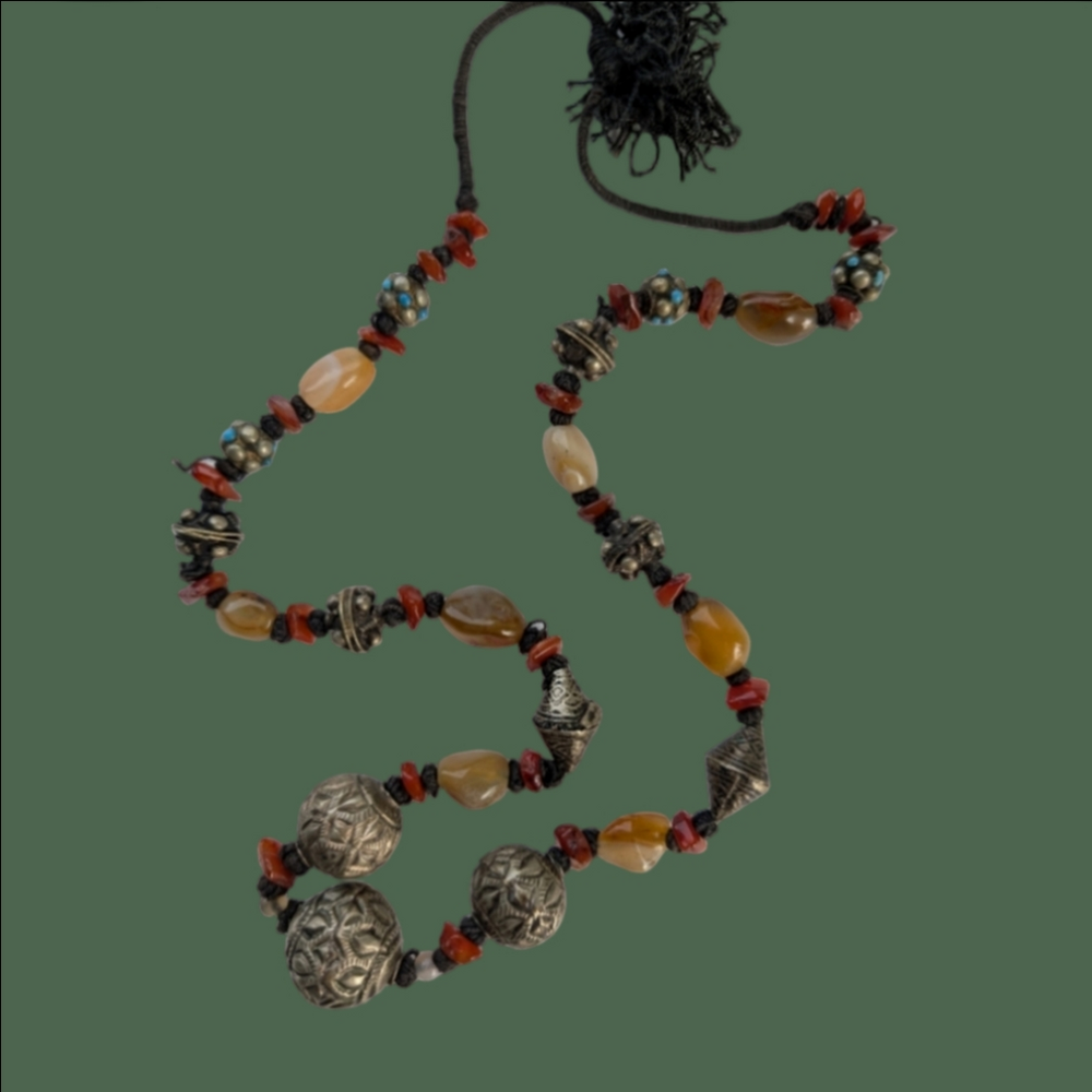 Necklace Handmade Bohemian Stone Ethics Style Beaded Natural Stone Silver Bead